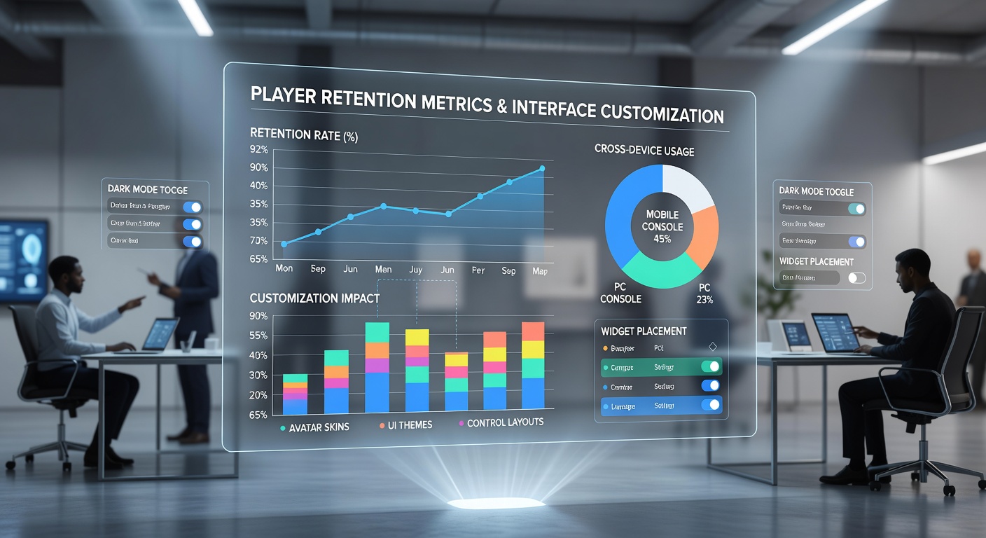 Cross-device entertainment platform interface showing customizable controls on mobile and desktop screens