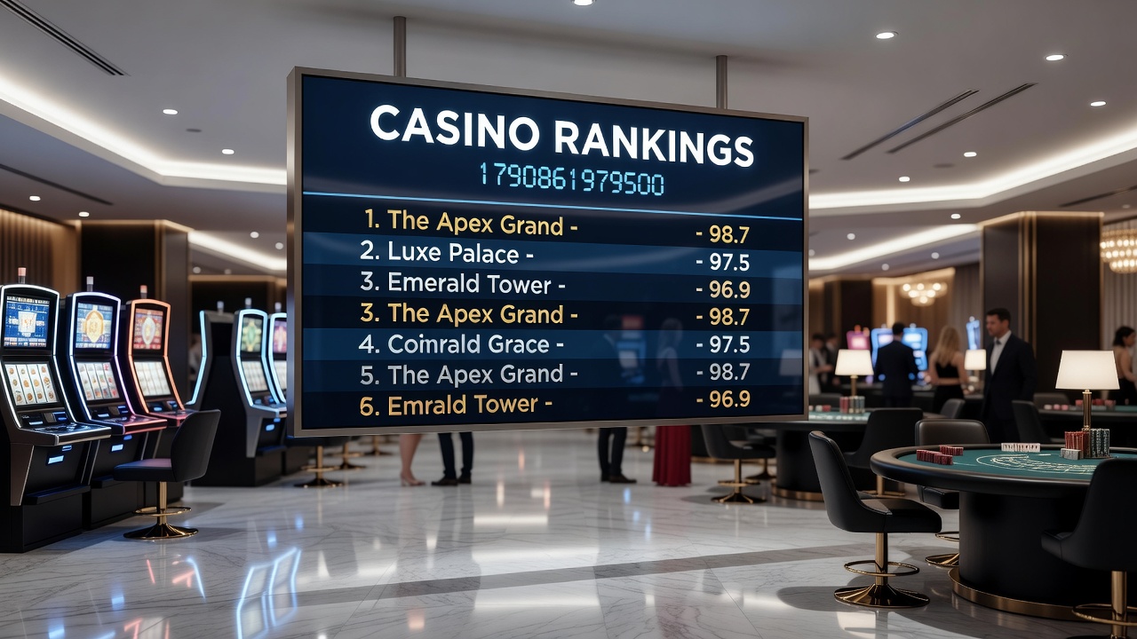 Casino ranking dashboard showing mobile compatibility scores and security certifications