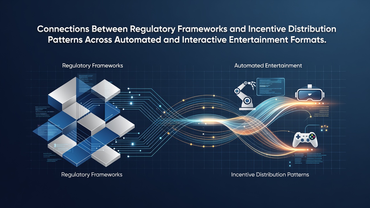 Regulatory documents and digital interfaces showing incentive structures in automated gaming platforms