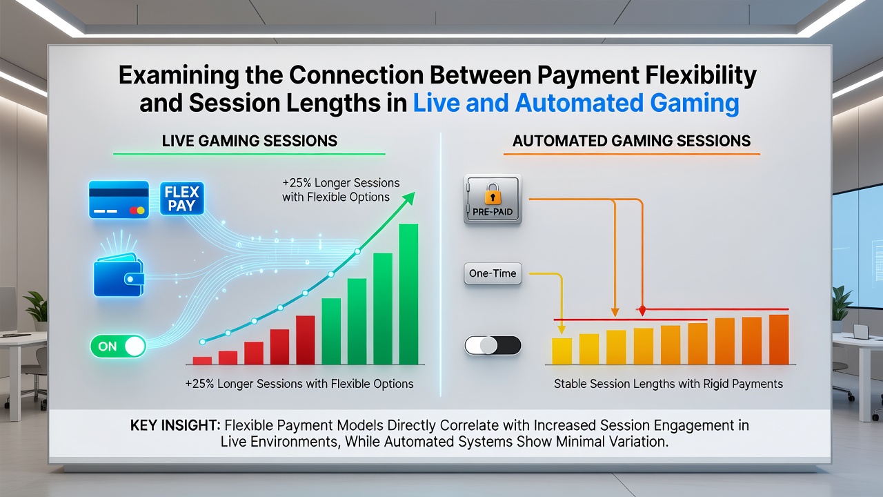 Graphs comparing session duration metrics between live dealer tables and automated slot games under varying payment conditions