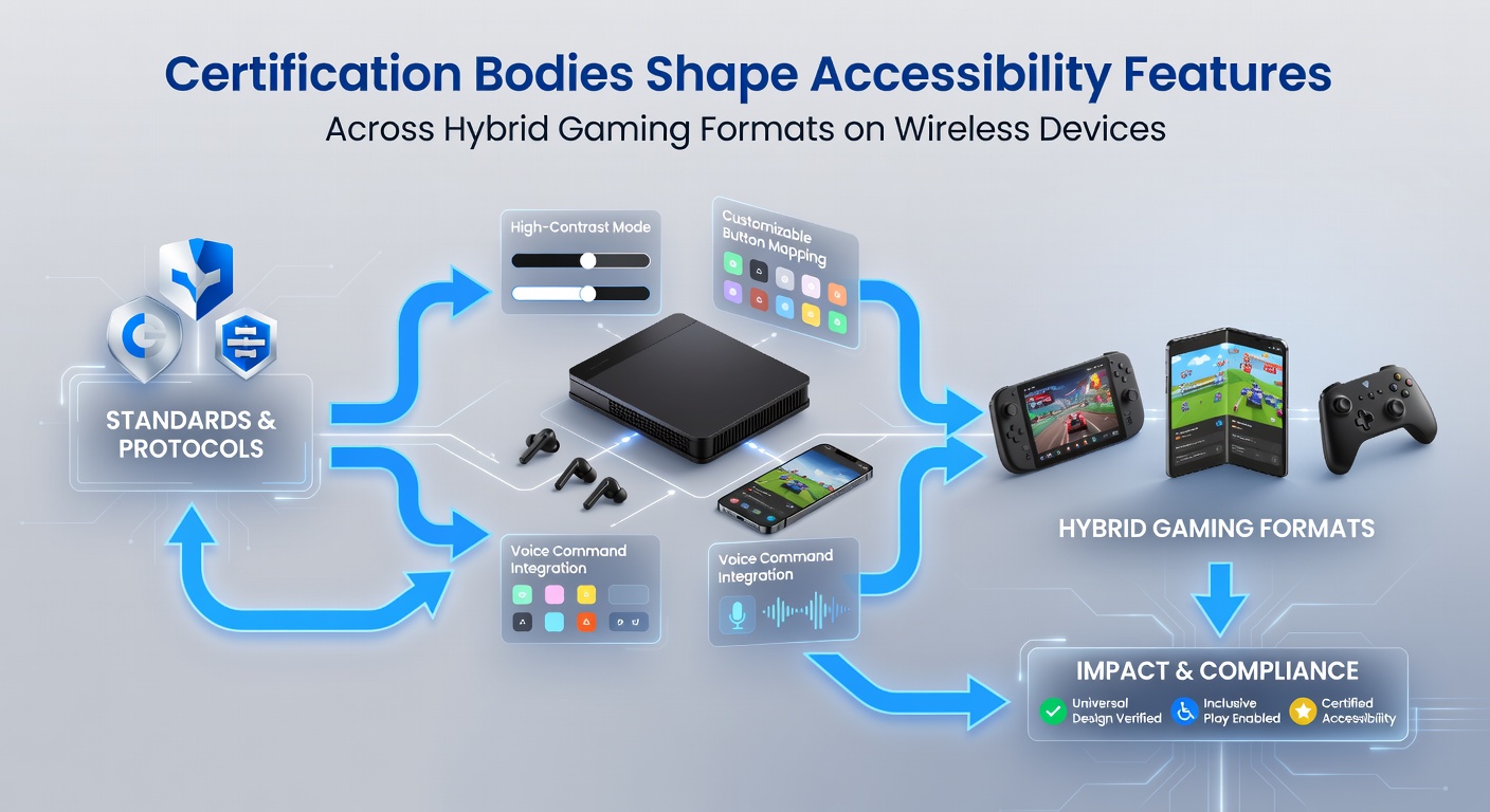 Certification body representatives reviewing accessibility standards for mobile games on wireless devices