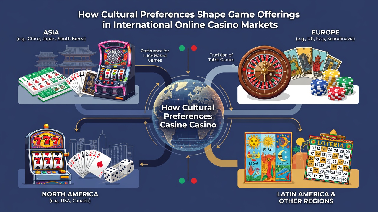 Global map highlighting cultural influences on casino game development and player choices