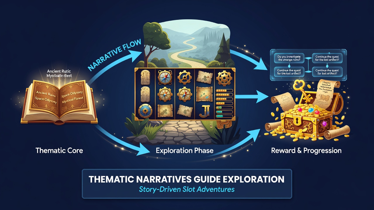 In-game exploration interface displaying thematic map and quest progression in a slot adventure