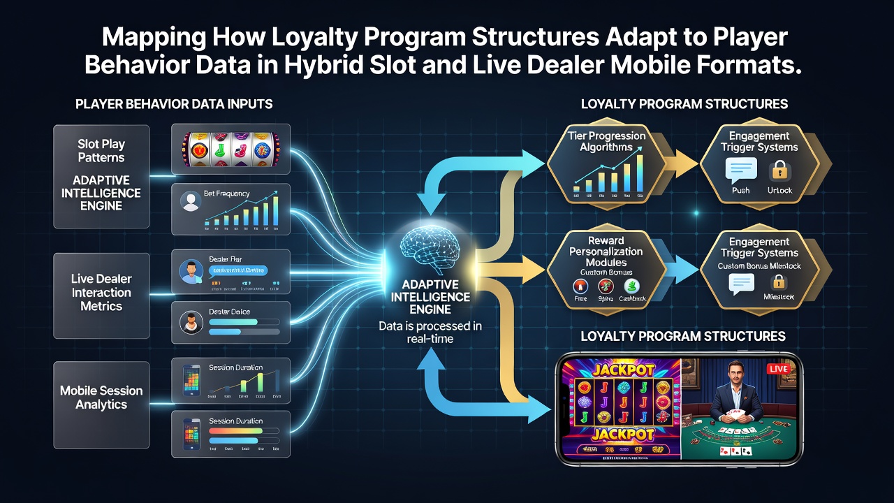 Visual representation of loyalty program data mapping across mobile slot and live dealer gaming formats
